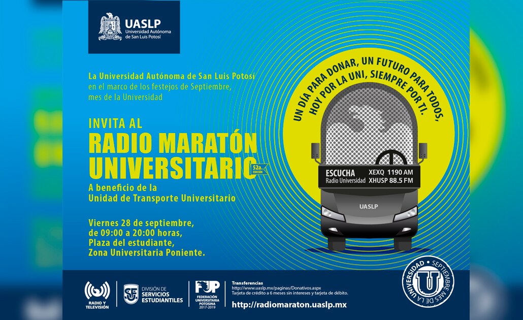 UASLP invita a participar en LII Radio Maratón Universitario 2018 