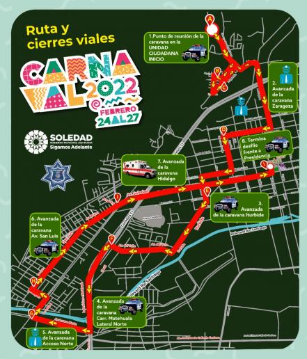 Anuncian cierres viales, este domingo, por motivo del carnaval de Soledad en SLP 