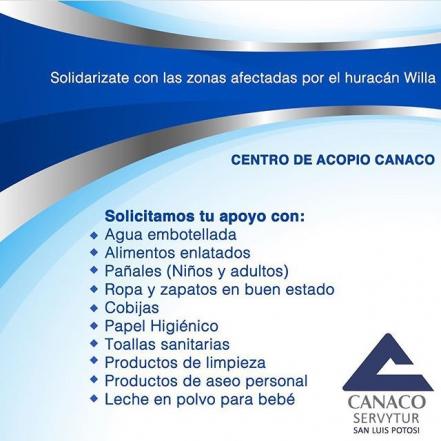 Abren centro de acopio para afectados por huracán Willa 