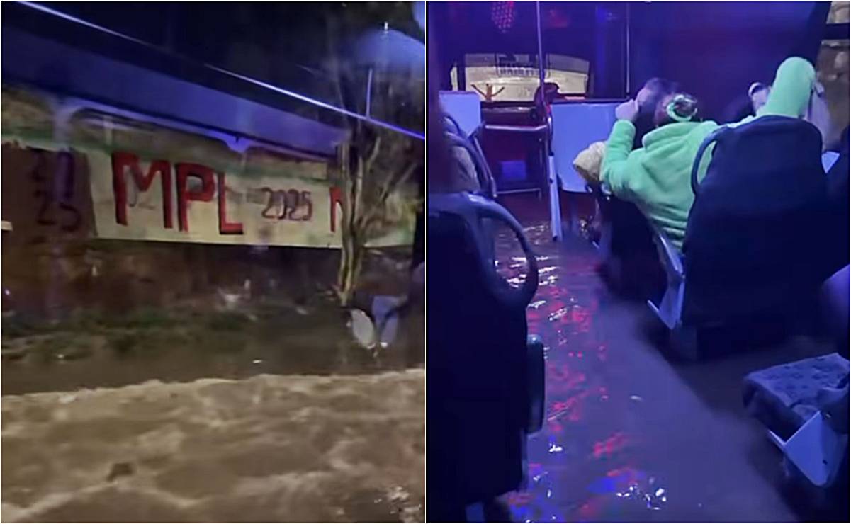 Usuarios captaron el lamentable momento en que un chofer de camión intenta cruzar una calle inundada y todo termina mal. Foto: Tomada de video