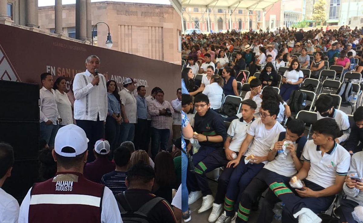 Aseguran que en mitín de Adán Augusto en SLP no hubo acarreo de alumnos de Conalep  