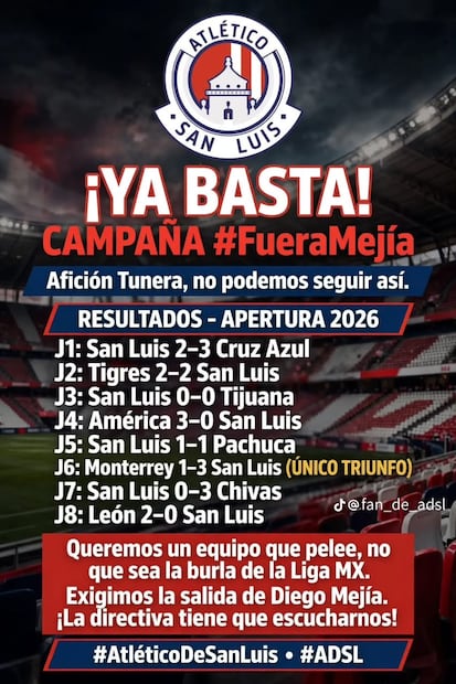 Personas en redes sociales piden cambios en el Atlético de San Luis. Foto: Redes sociales
