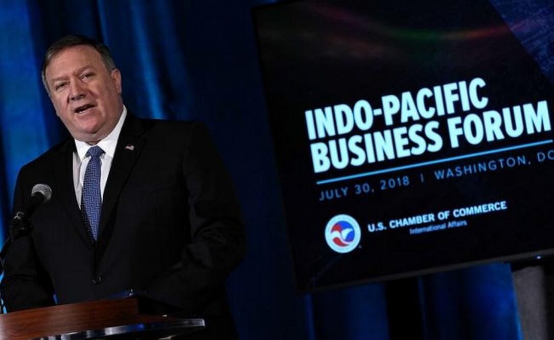 El secretario de Estado de Estados Unidos, Mike Pompeo, ante la Cámara de Comercio estadounidense (Foto: AFP)