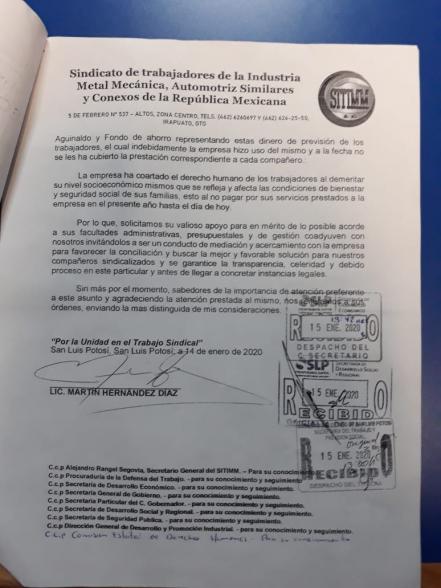 Trabajadores de “Challenger Fabrication” advierten sobre posible huelga en SLP