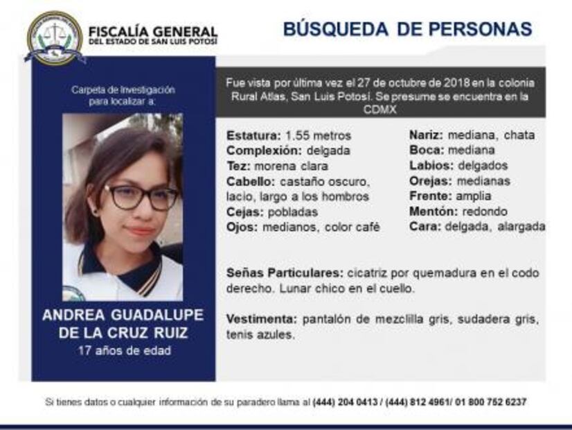Buscan a la joven Andrea Guadalupe de la Cruz