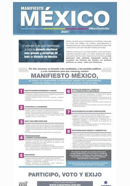 Piden a candidatos añadir propuestas de ManifiestoMx a plataformas electorales