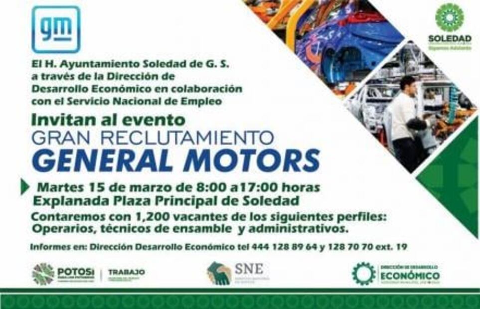 General Motors realiza reclutamiento en San Luis Potosí a través de Feria del empleo en Soledad 