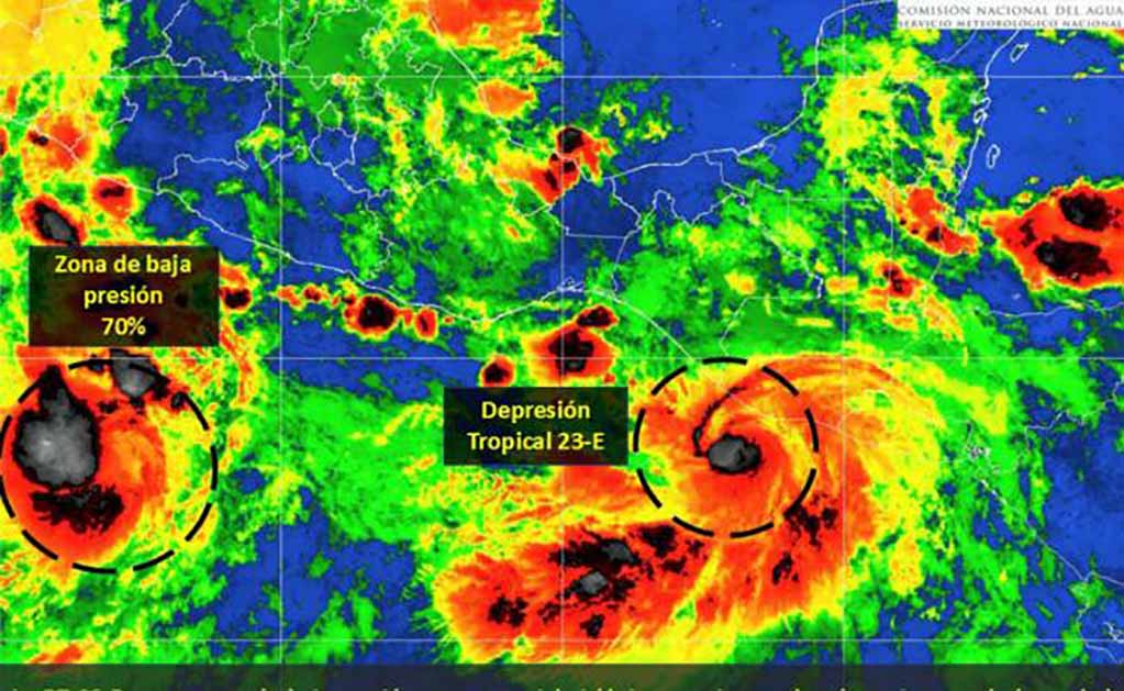 Se localizó a 170 kilómetros al sur-sureste de Tapachula, Chiapas, con vientos de 55 kilómetros por hora (km/h), rachas de 75 km/h y desplazamiento al oeste-noroeste a 4 km/h. FOTO: Conagua