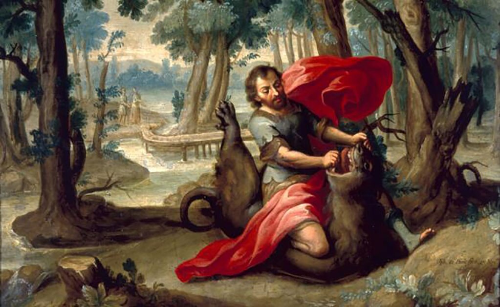 Sansón lucha contra el león de José de Páez. Foto: Cortesía Museo Nacional de San Carlos