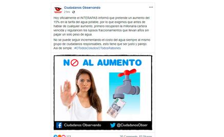 Pide Ciudadanos Observando a Interapas cobrar a morosos antes de aumentar la tarifa