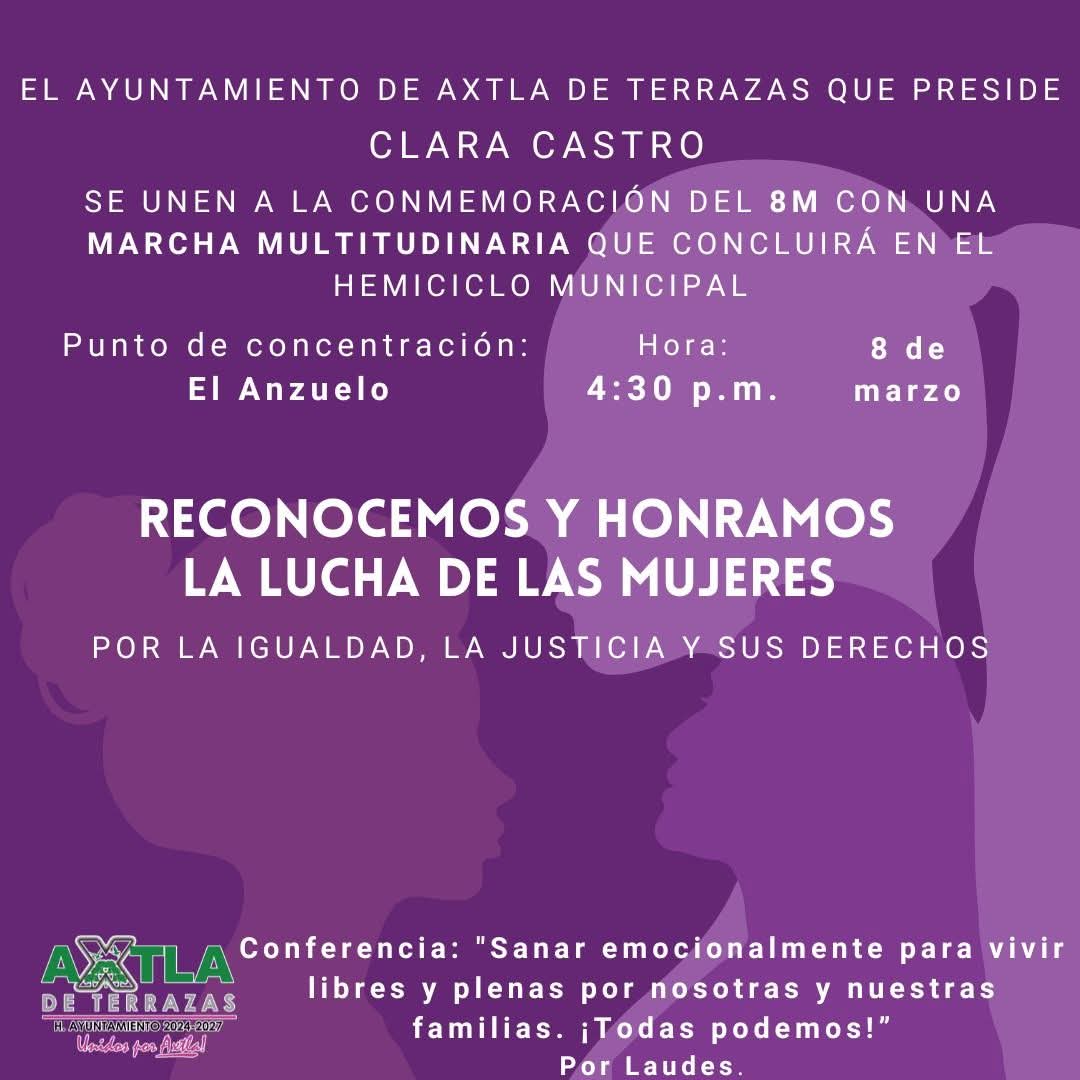 Convocatoria a la marcha del 8M en Axtla de Terrazas.