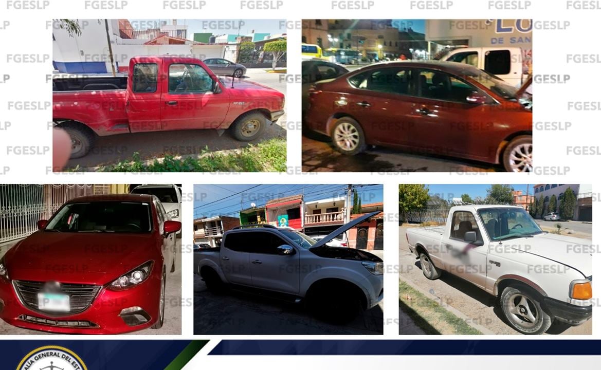 Policía de Investigación recupera 13 vehículos robados en SLP