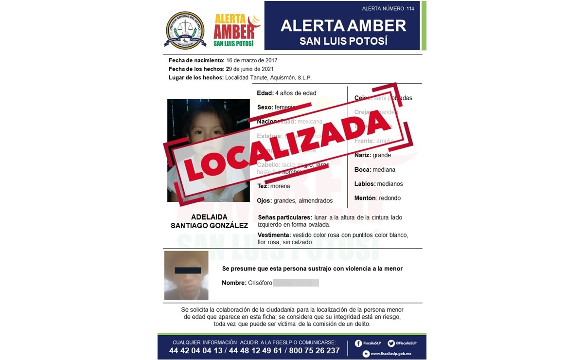 Localizan sana y salva a Adelaida, niña de 4 años desaparecida en Aquismón