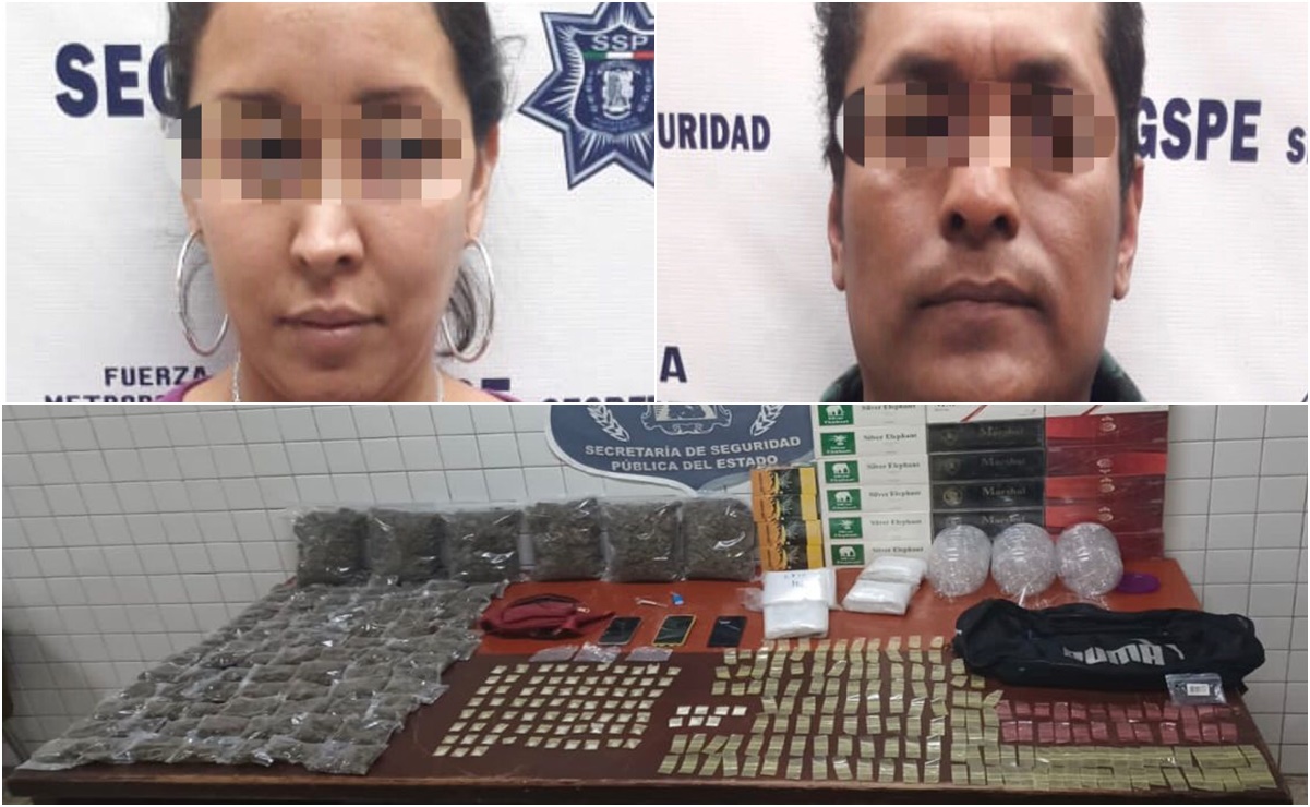 Arrestan a pareja por posesión de marihuana, cristal, coca y cigarros falsos en la Margarita Morán, capital de SLP