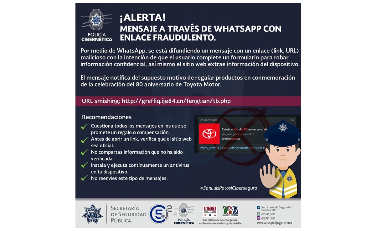 En SLP alertan por mensaje de WhatsApp con link malicioso que busca robar información confidencial