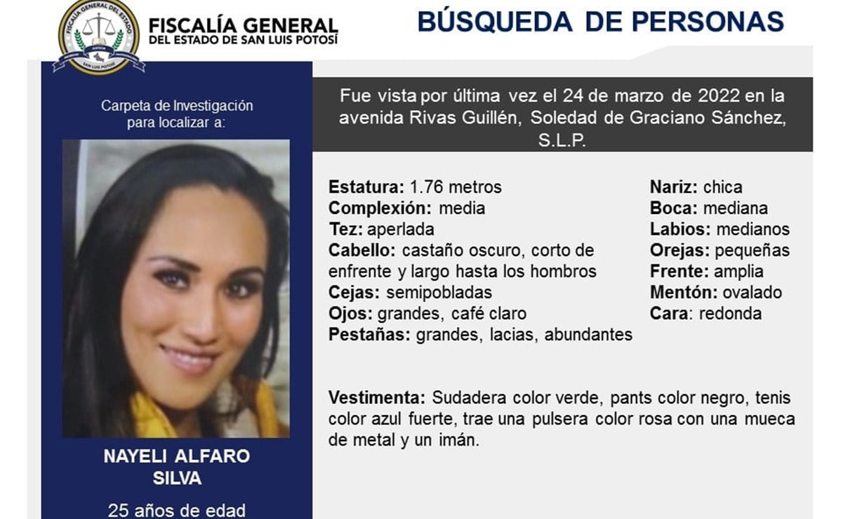 Nayeli Alfaro fue vista por última vez el jueves 24 de marzo en la colonia Rivas Guillén, Soledad de Graciano Sánchez.