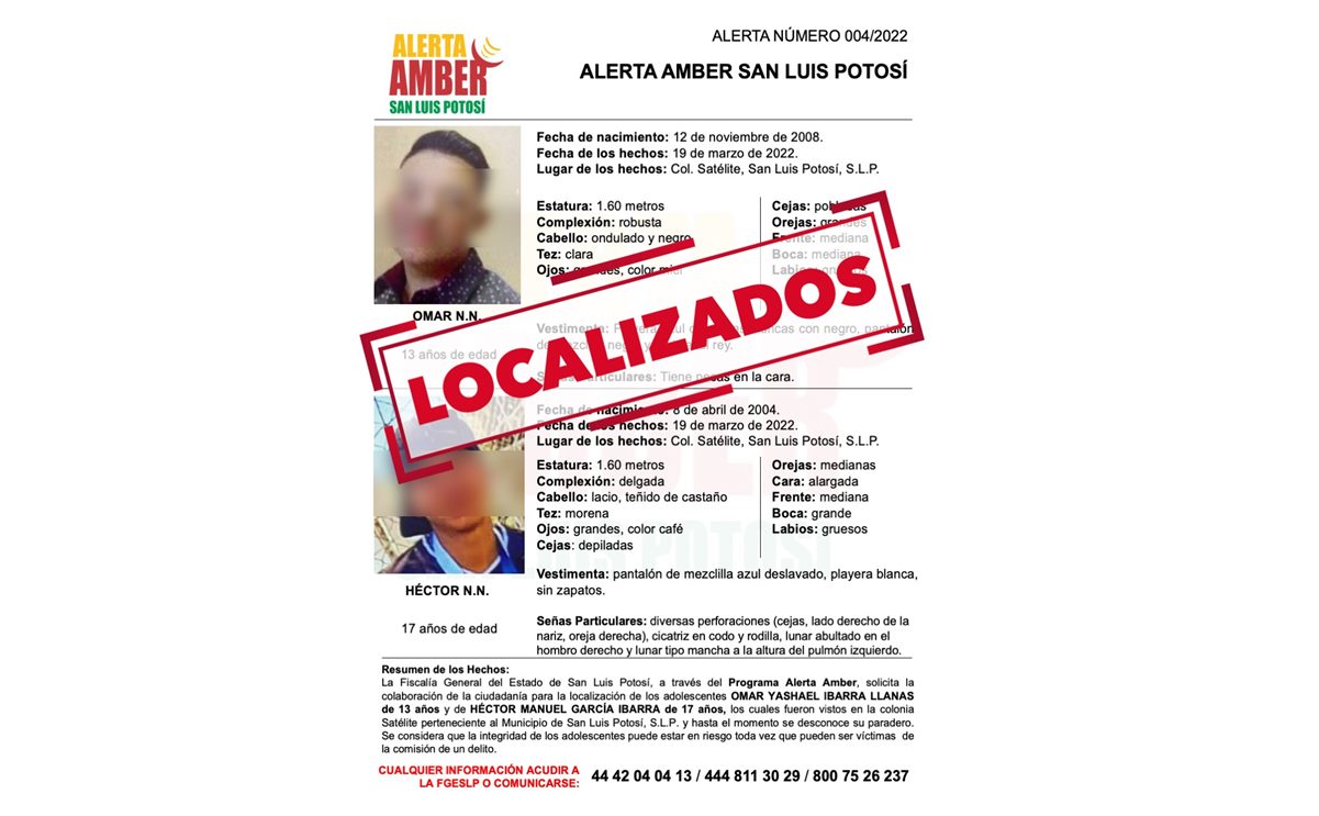 Encuentran a dos menores reportados como desaparecidos en Ciudad Satélite, SLP