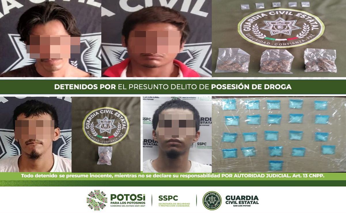 En operativo, Guardia Civil detiene a siete por posesión de drogas en San Luis Potosí 