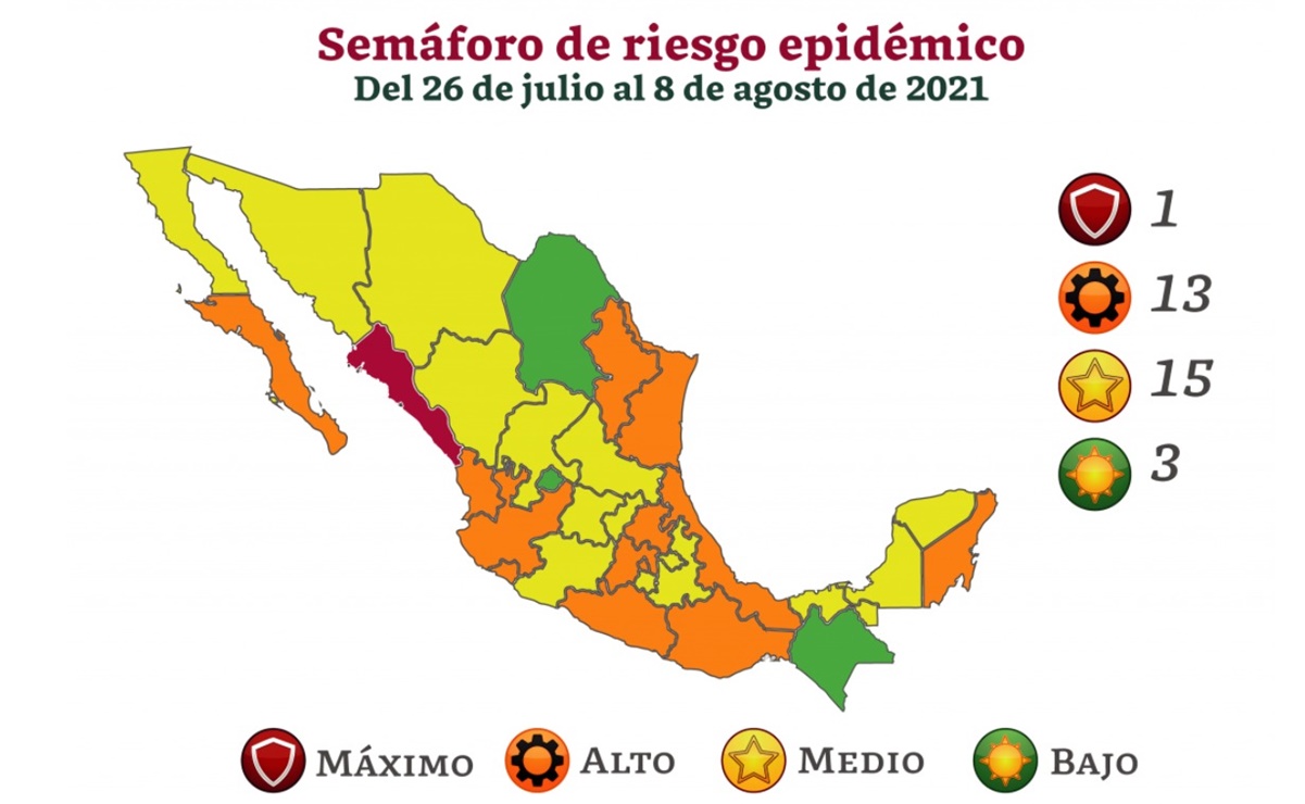 Ssa actualiza sem&aacute;foro epidemiol&oacute;gico; San Luis Potos&iacute; se mantiene en amarillo